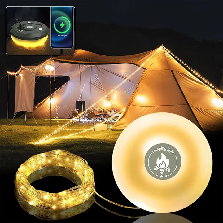 Campinglampe med 10 m RGB lyskjede — Din magiske lyskilde for uforglemmelige utendørsopplevelser | Luvikno