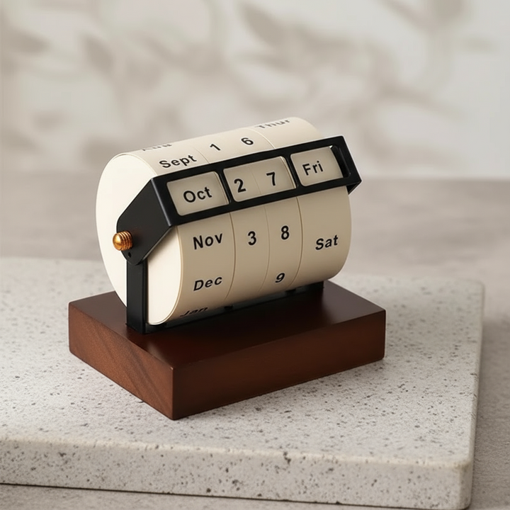 Mid-Century Rotating Wooden Perpetual Desk Calendar | Luvikno