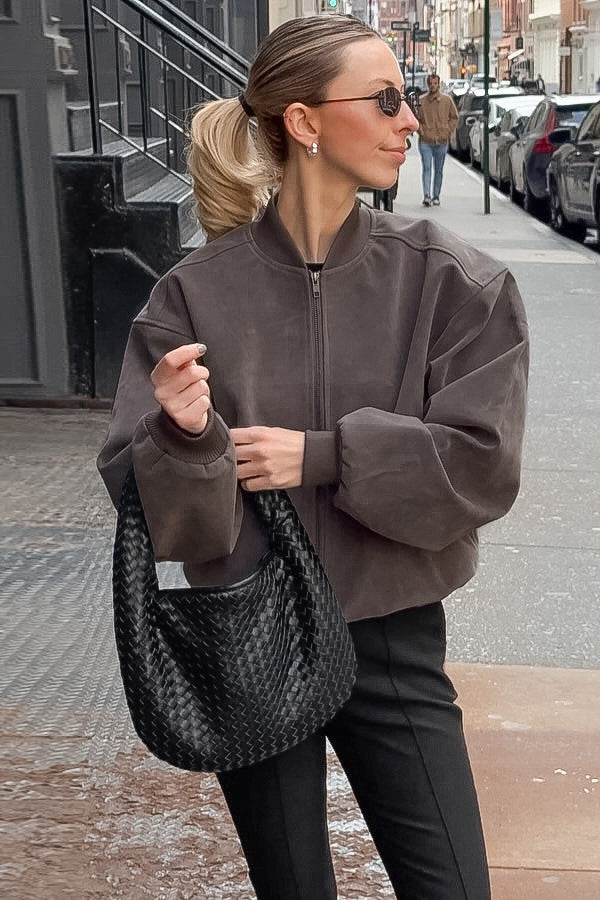 Luvik | Grå Nappa Bomber Jakke