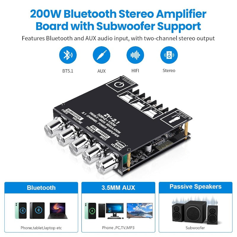 2.1 Kanal Bluetooth Forsterker Kort Luvikno