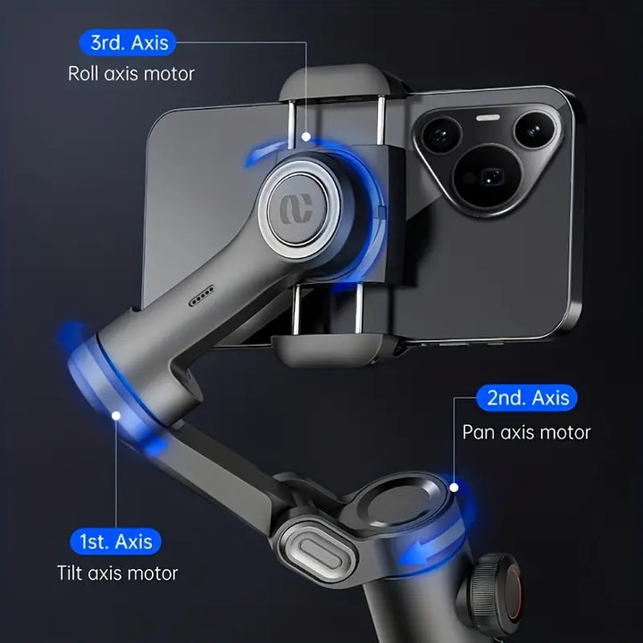 Luvikno | SmartPro Håndholdt Gimbal Stabilizer - Sammenleggbar Smartphone Video Vlog PTZ Stabilizer for iPhone, Android og Samsung