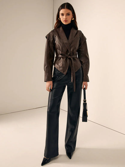 Luvik | Nahka Nauhapidike Kauluspusero Takki