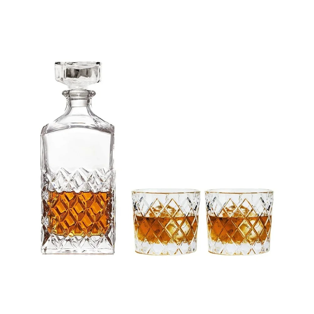 Diamond Cut Clear Glass Decanter og DOF Set Holdbar Oppvaskmaskinvennlig | Luvikno