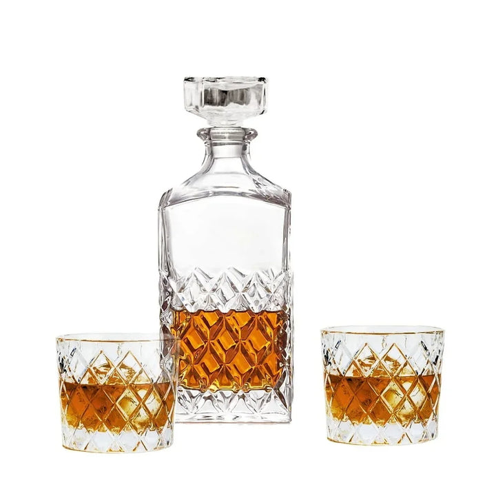 Diamond Cut Clear Glass Decanter og DOF Set Holdbar Oppvaskmaskinvennlig | Luvikno