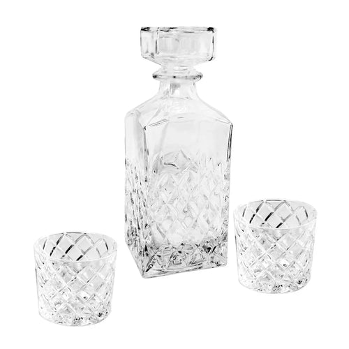 Diamond Cut Clear Glass Decanter og DOF Set Holdbar Oppvaskmaskinvennlig | Luvikno