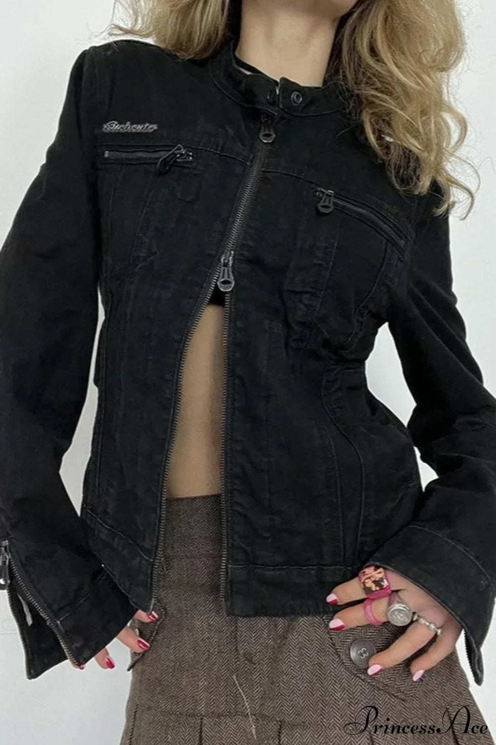 Luvik | Svart Denim Retro Fritids Langermet Jakke
