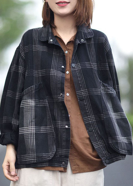 Luvik | Mustalla Peter Pan -kauluksella varustetut ruudulliset denimgodet