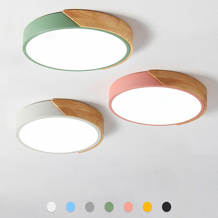 Minimalistisk Rund LED Taklampe med Tredekor – Moderne Design, Dimbar | Luvikno