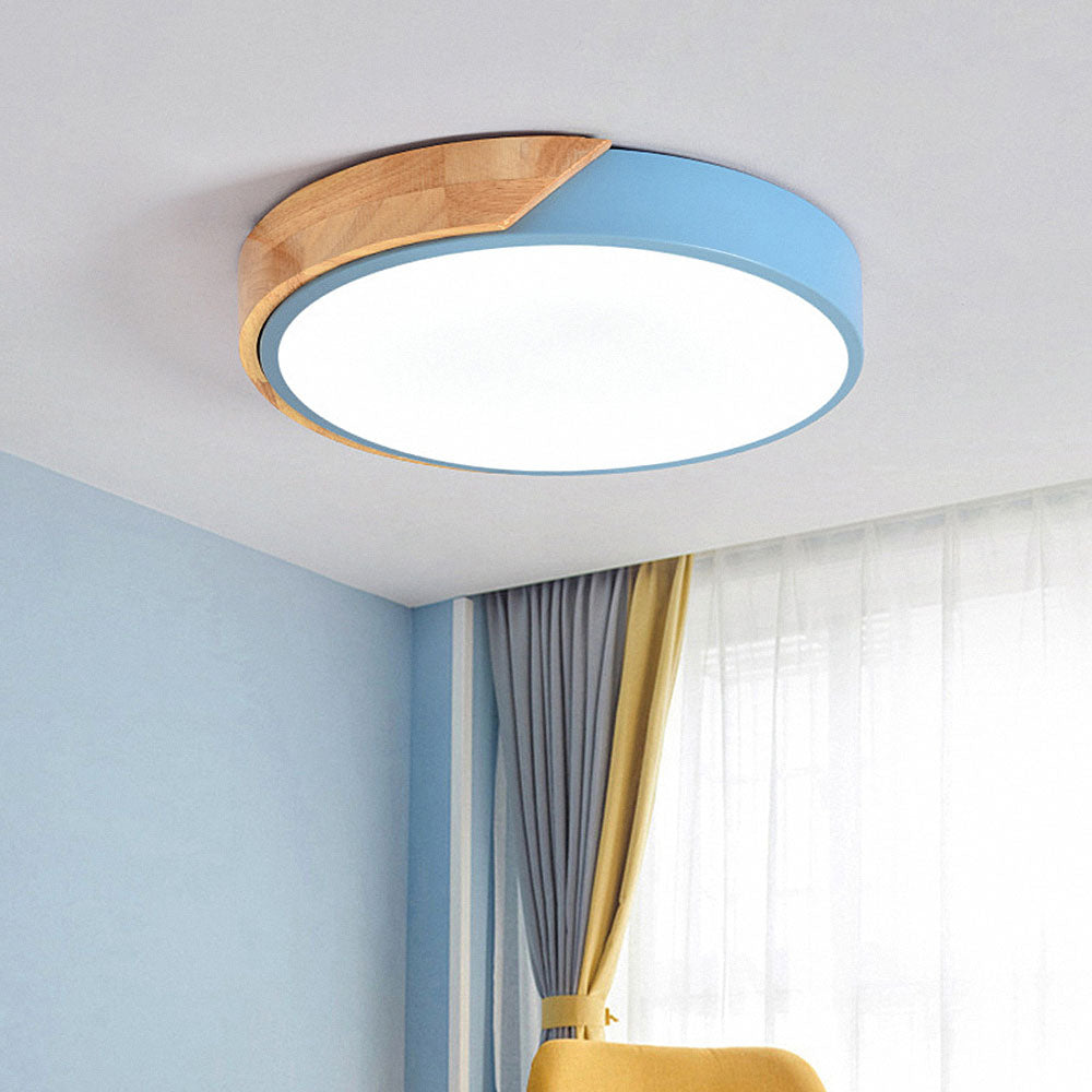 Minimalistisk Rund LED Taklampe med Tredekor – Moderne Design, Dimbar | Luvikno