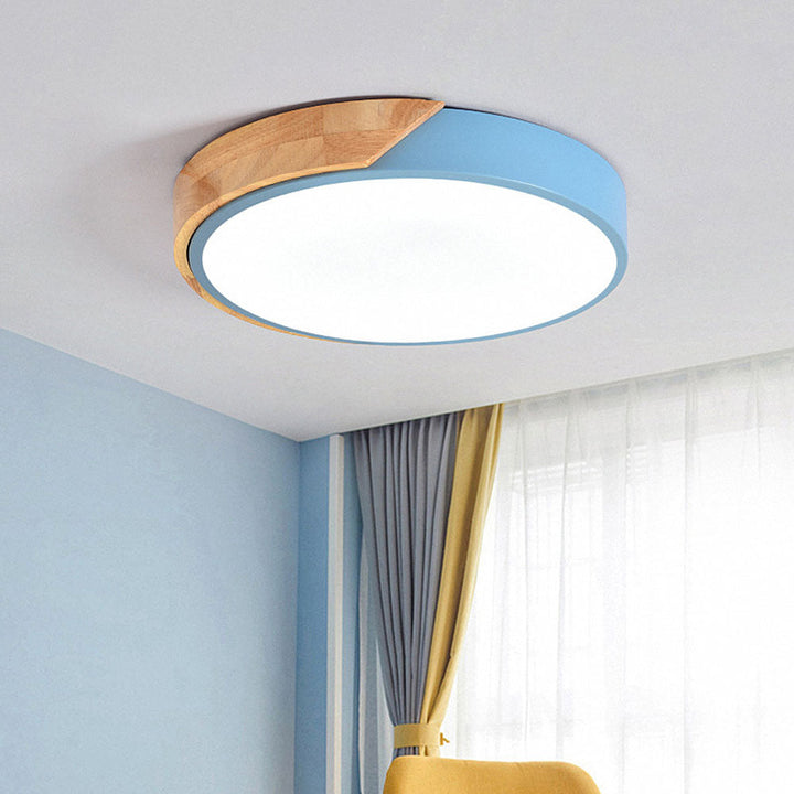 Minimalistisk Rund LED Taklampe med Tredekor – Moderne Design, Dimbar | Luvikno