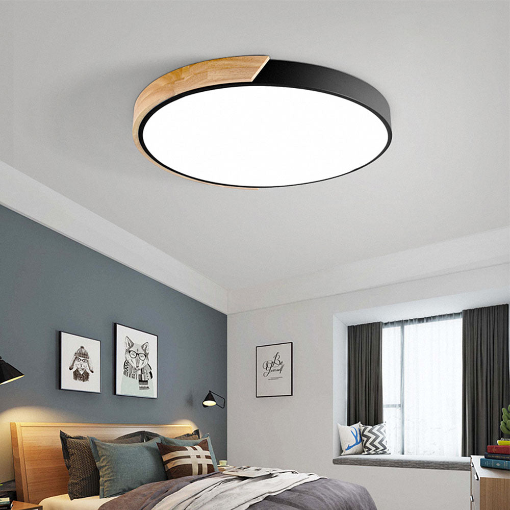 Minimalistisk Rund LED Taklampe med Tredekor – Moderne Design, Dimbar | Luvikno