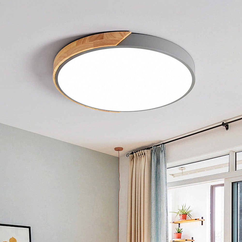 Minimalistisk Rund LED Taklampe med Tredekor – Moderne Design, Dimbar | Luvikno