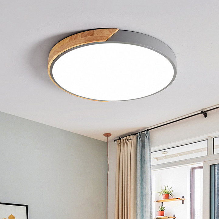 Minimalistisk Rund LED Taklampe med Tredekor – Moderne Design, Dimbar | Luvikno