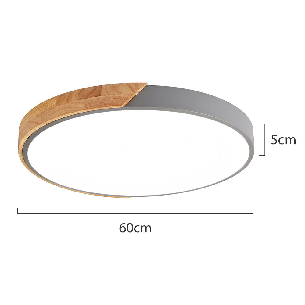 Minimalistisk Rund LED Taklampe med Tredekor – Moderne Design, Dimbar | Luvikno