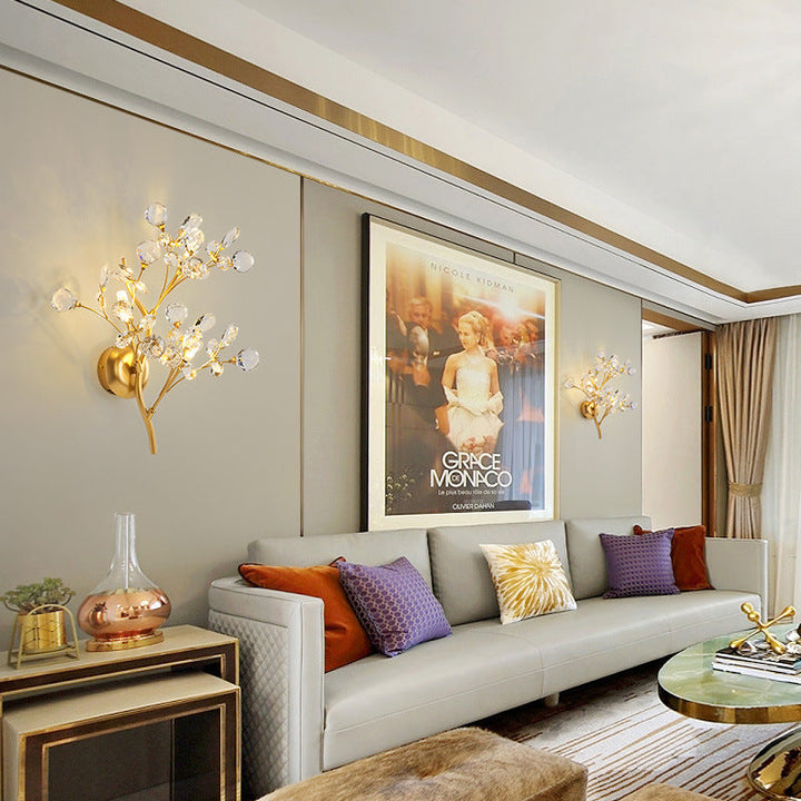 Moderne Blomster Vegglampe laget av Krystall – Elegant Veggbelysning for Oppholdsrom | Luvikno