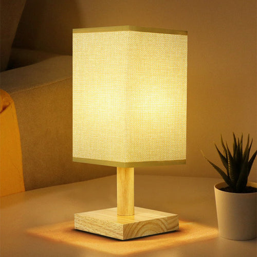 USB Bordlampe med Stoffsjcjerm - Moderne LED Nattbordlampe for Soverom og Kontor | Luvikno