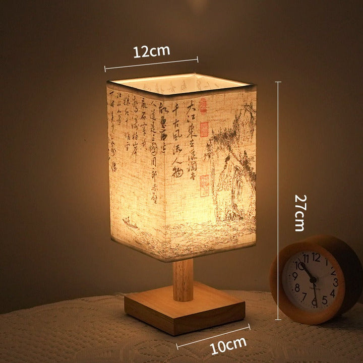 LED bordlampe i firkantet design – trebase med japansk mønster | Luvikno