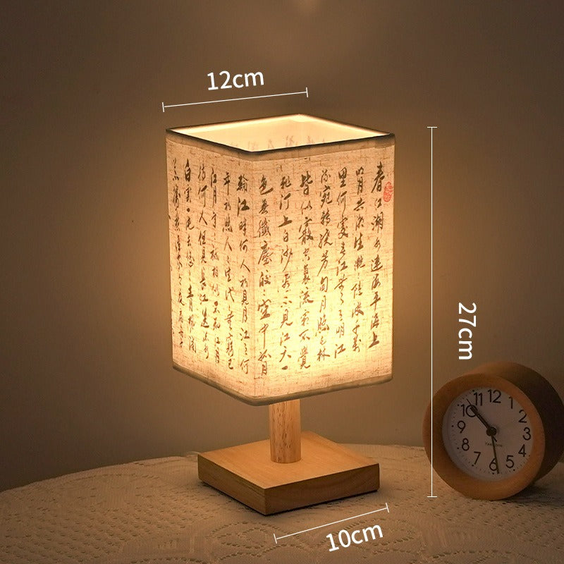 LED bordlampe i firkantet design – trebase med japansk mønster | Luvikno