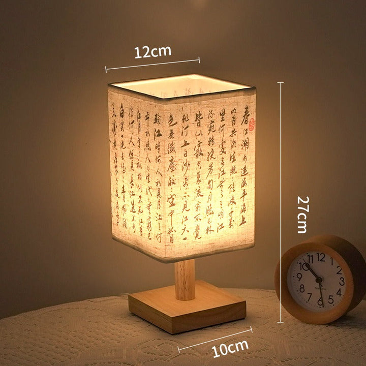 LED bordlampe i firkantet design – trebase med japansk mønster | Luvikno