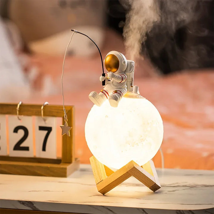 3D Astronaut Månelampe med LED Nattlys, Dempbar Berøringskontroll og Dekorasjon for Barnerommet | Luvikno
