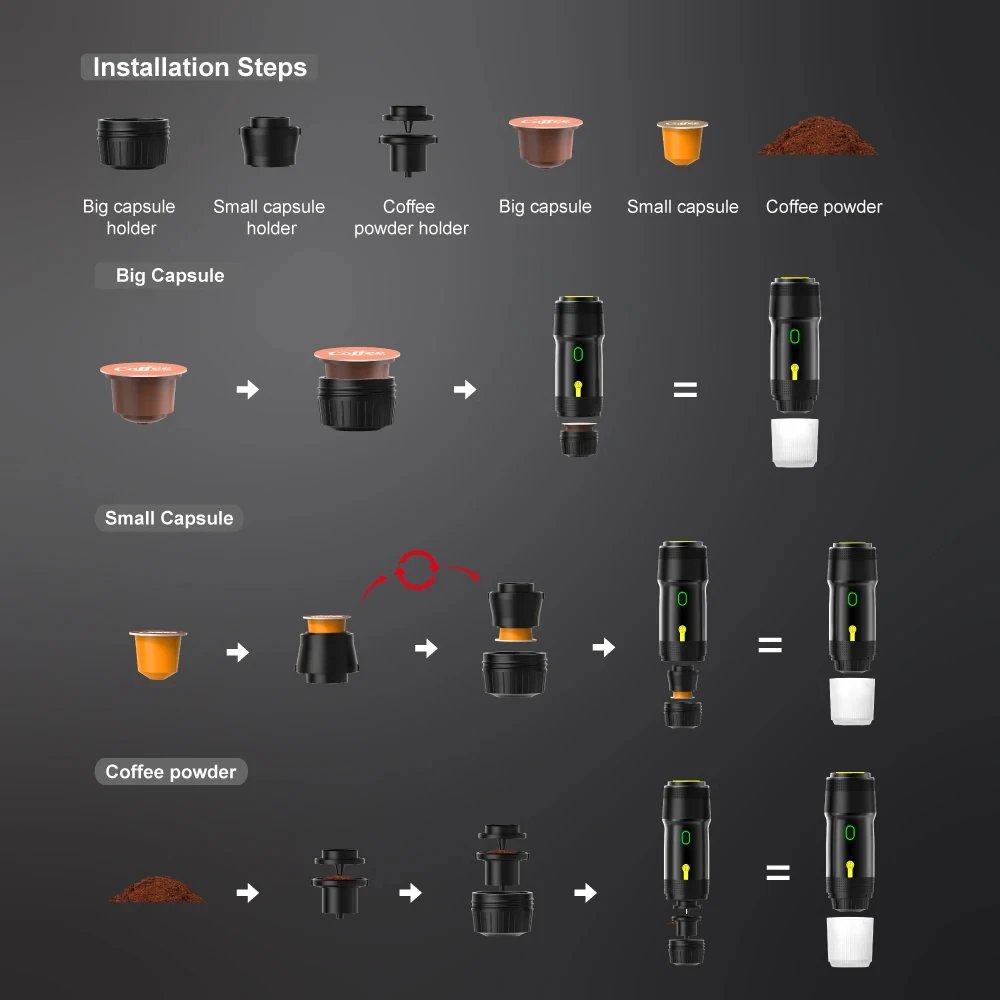 Bærbar kaffemaskin | Brygg hvor som helst og når som helst | Luvikno