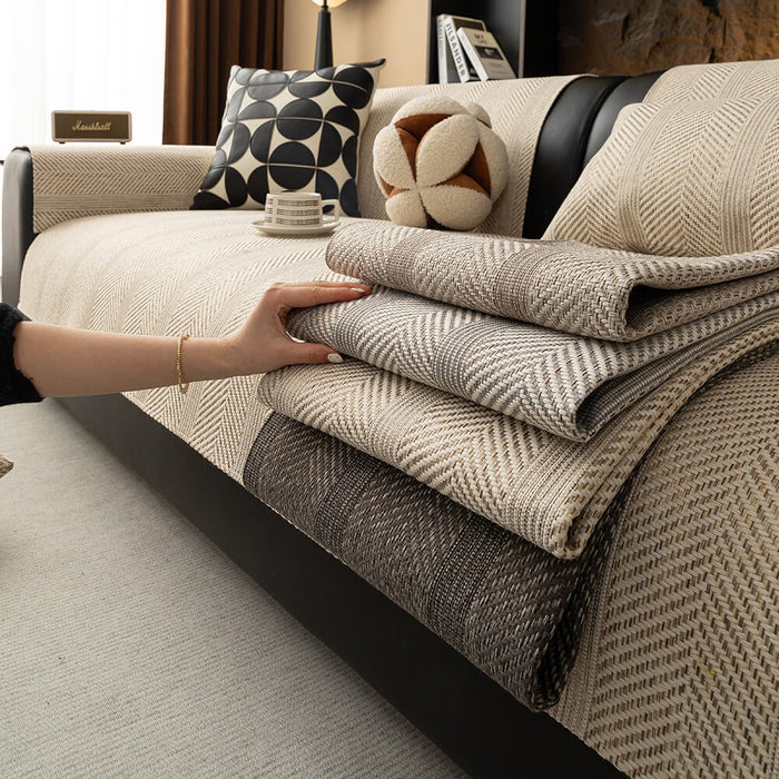 Minimalist Herringbone Sofa Cover | Pustende, kjæledyrvennlig beskyttelse | Luvikno