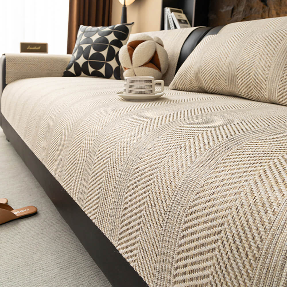 Minimalist Herringbone Sofa Cover | Pustende, kjæledyrvennlig beskyttelse | Luvikno