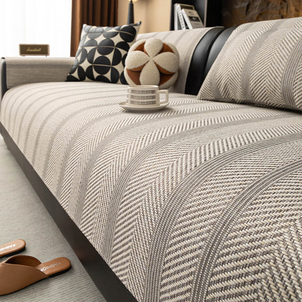 Minimalist Herringbone Sofa Cover | Pustende, kjæledyrvennlig beskyttelse | Luvikno