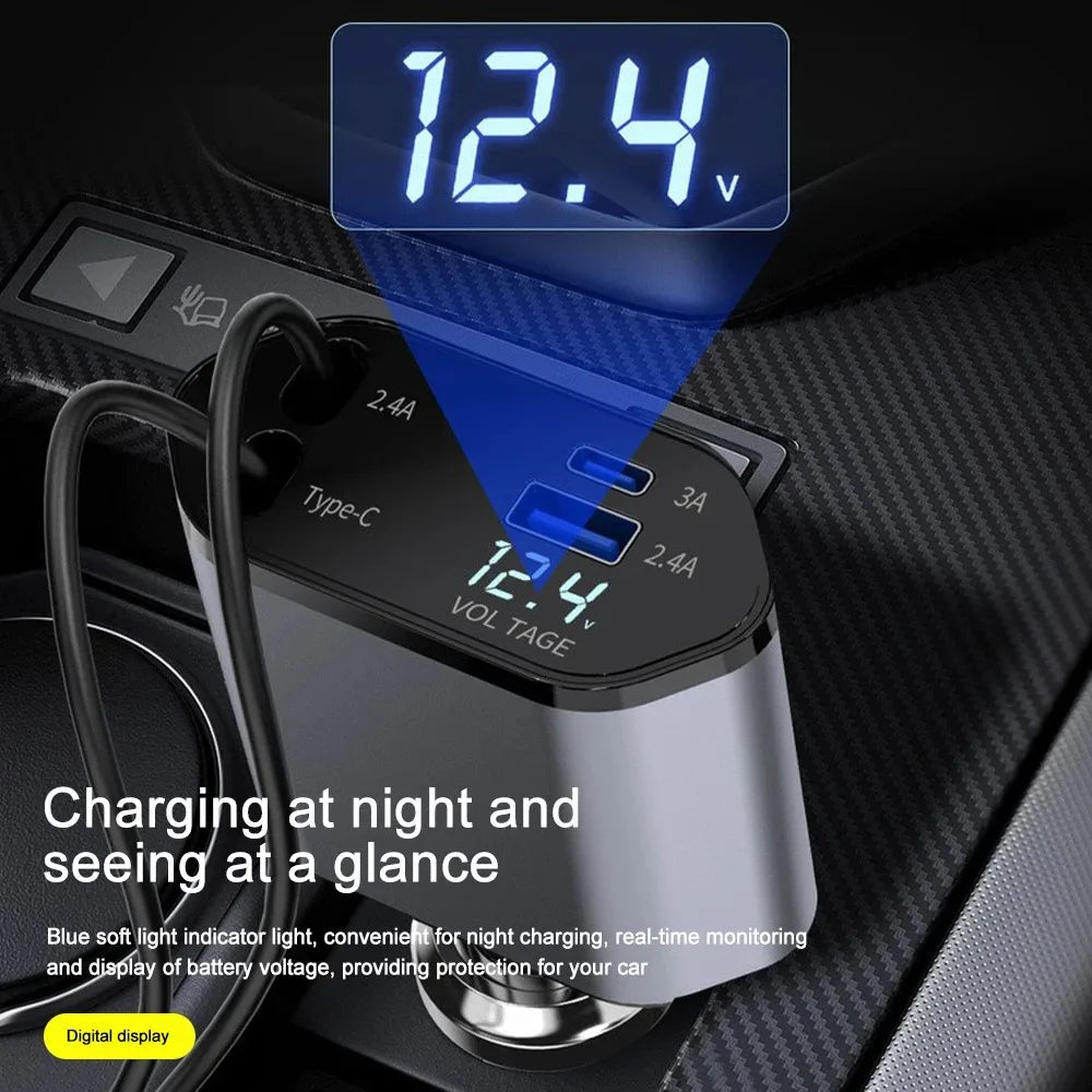 Foldbar bil-lader med USB-C og USB-A – 120W hurtiglading | Luvikno