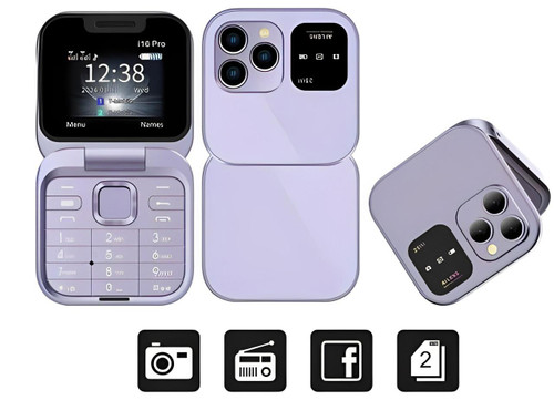 Luvikno | Sammenleggbar Flip-Telefon Dual SIM | 1,77" Skjerm | 1000 mAh | Micro USB