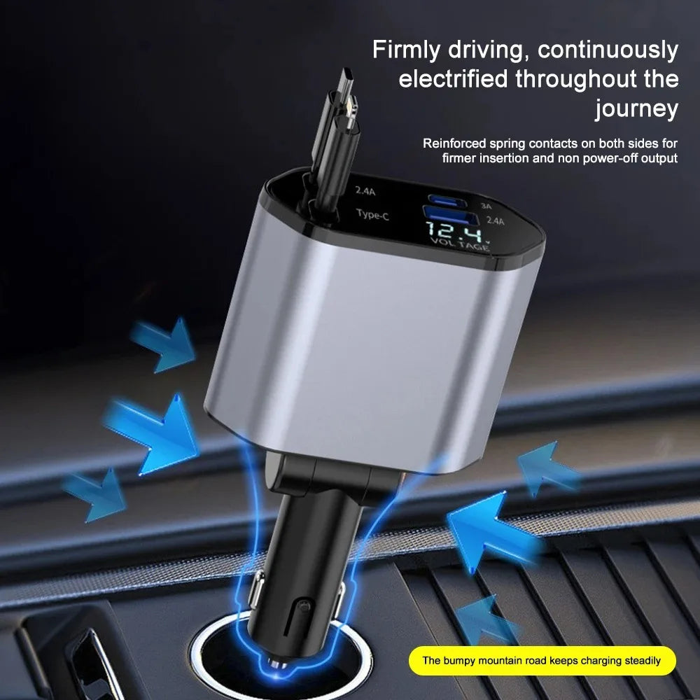 Foldbar bil-lader med USB-C og USB-A – 120W hurtiglading | Luvikno