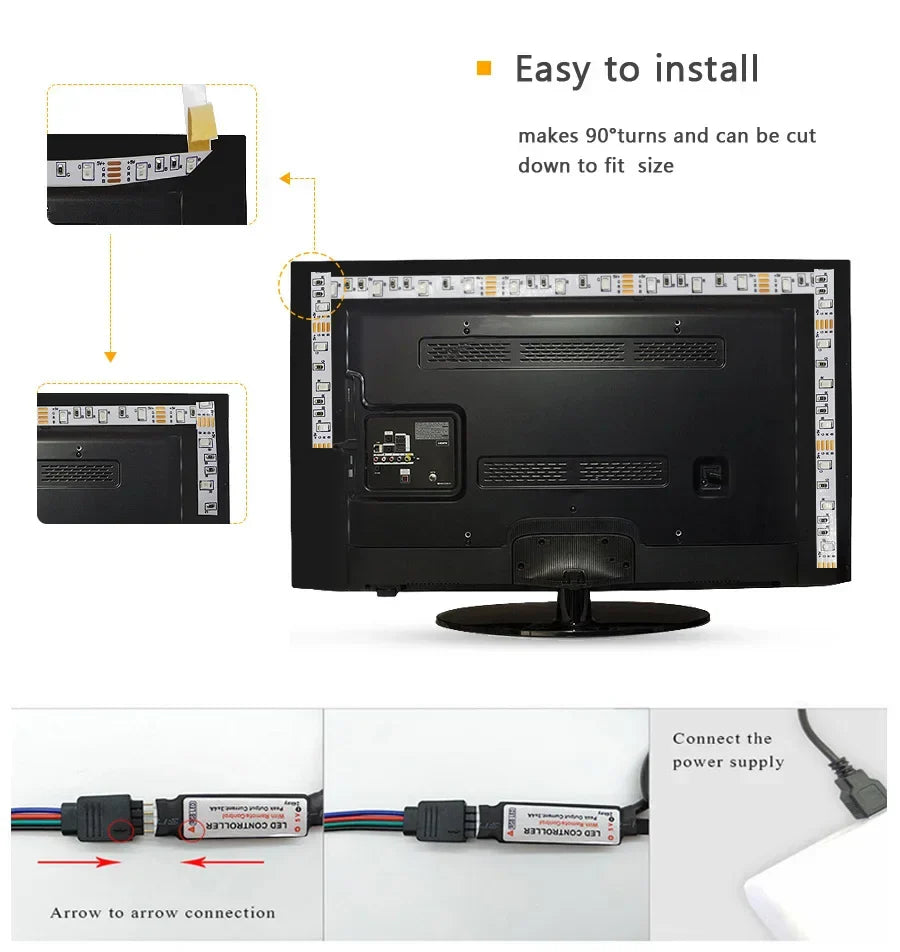 USB LED STRIPE MED FARGEMINE - RGB LYS TIL ROMDEKORASJON & TV BELYSNING | Luvikno