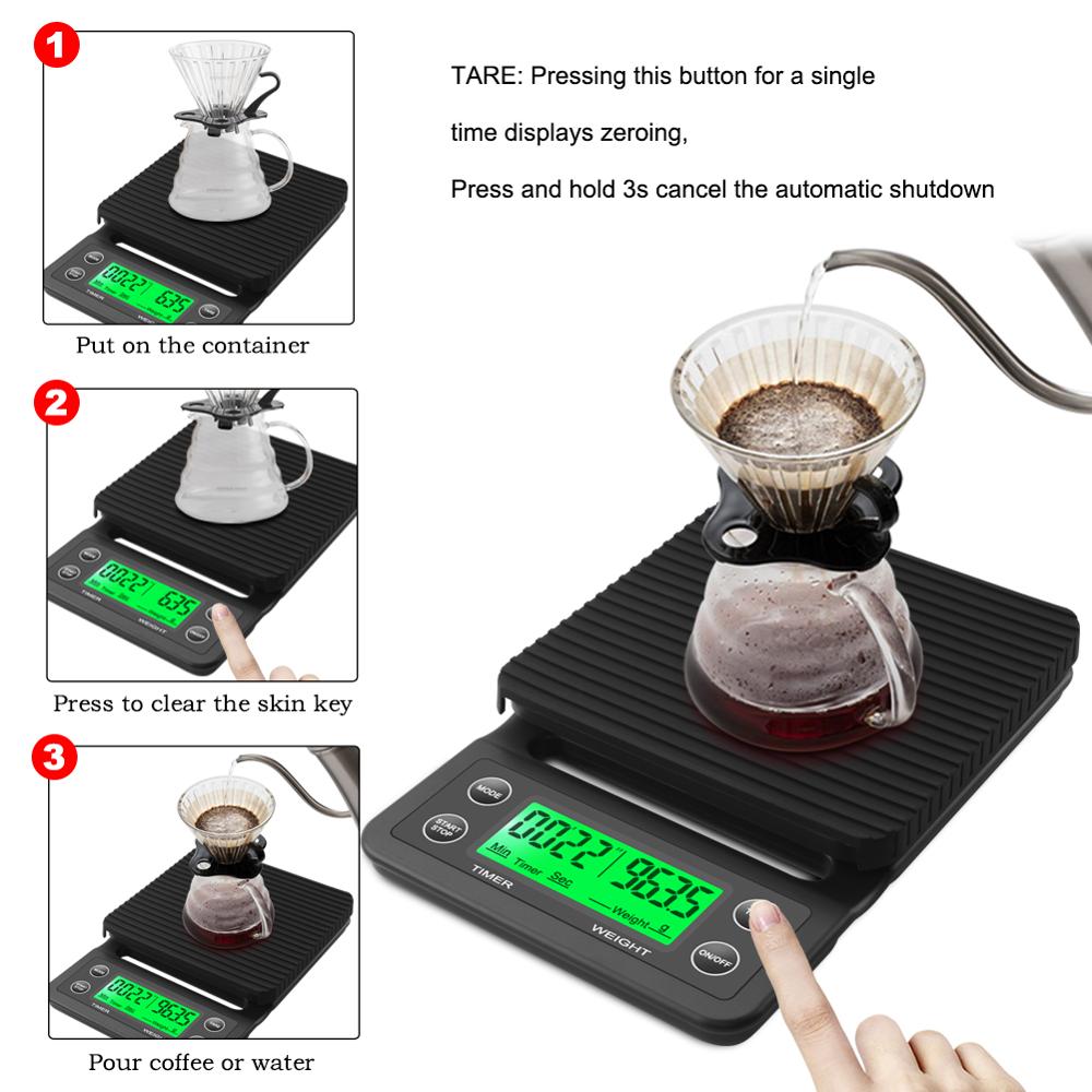 Drip Coffee Scale W/ Timer Portable Elektronisk Digital Kjøkkenvekt | Luvikno