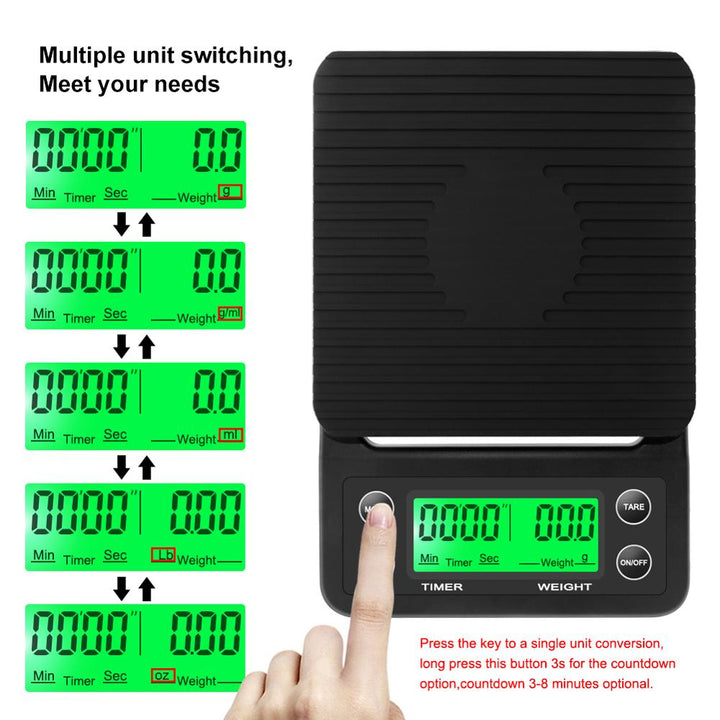 Drip Coffee Scale W/ Timer Portable Elektronisk Digital Kjøkkenvekt | Luvikno