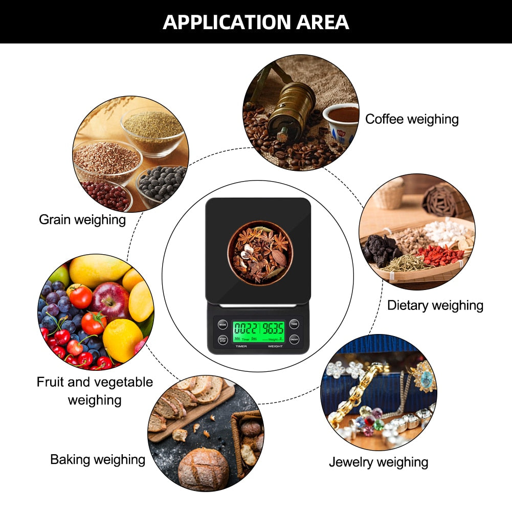 Drip Coffee Scale W/ Timer Portable Elektronisk Digital Kjøkkenvekt | Luvikno