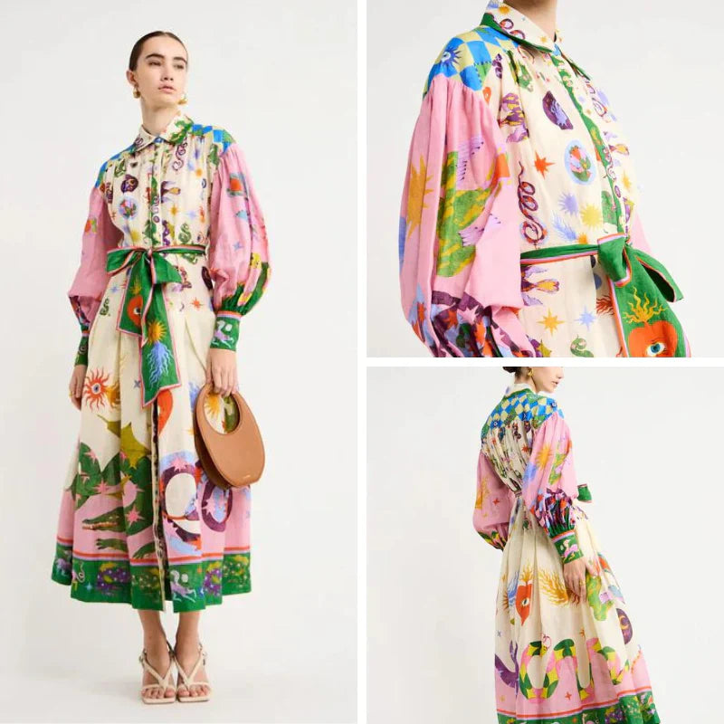 Luvik | pitkä vintage-tyylinen mekko, jossa on printti