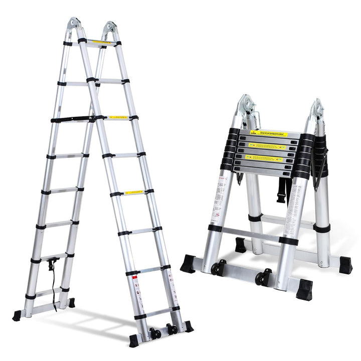 5M Aluminium Teleskopstiger Foldestiger med Hjul og Triangel Stabiliserer | Luvikno