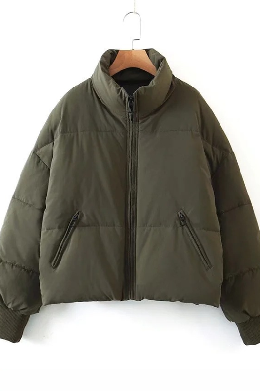 Luvik | Kauluksessa Vetoketju Tasku Paksu Lämmin Puuvillatakki