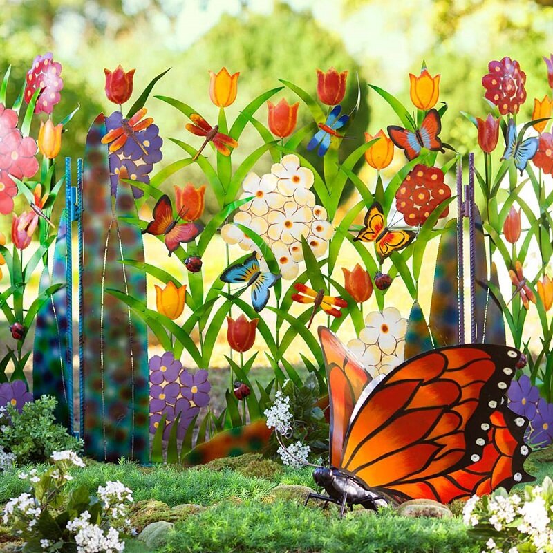 Fargerik Metall Sommerfugl og Blomst Hage Skjerm | Luvikno