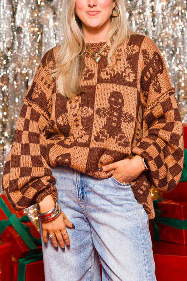 Luvik | Joulupiparkakkumies Pyöreä kaula-aukko Pitkät hihat Rentoa neulepaitaa