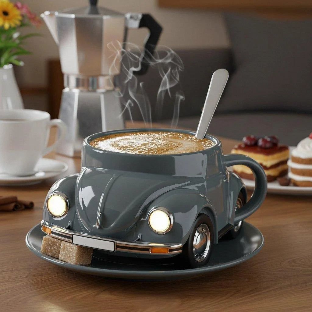 RetroAuto Keramisk Kaffegruppe – Unik 3D Design for Kaffe & Te | Luvikno