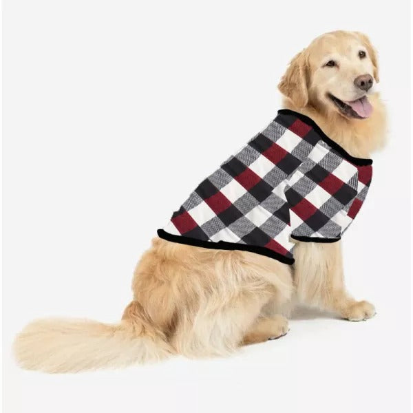 Luvik | Hyvää joulua Makea tonttukuva Rentojen pitkähihainen collegepaidat Kontrastitopit ja punavalkoset ruudulliset housut Yhteensopiva perhe Pijama-setti koiran bandanan kanssa