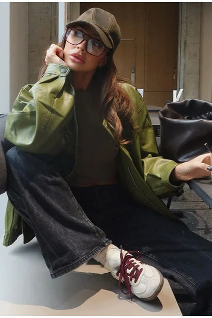 Luvik | Vihreä keinonahkajakki