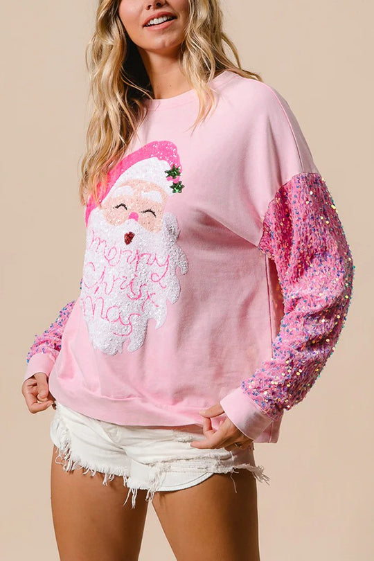 Luvik | Julemann Løs Åpen Rund Hals Rosa Ermeløs Sweatshirt