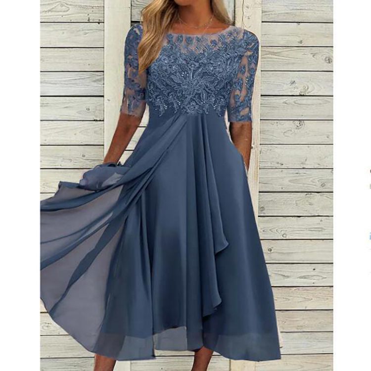 Luvik | Chiffon-tikkimuotti pitsi-hollow-out mekko naisille
