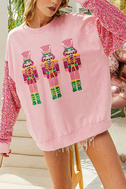 Luvik | Joulupukki Rentoa Avoin Pyöreä Kaula Vaaleanpunainen Hiha Collegepaita