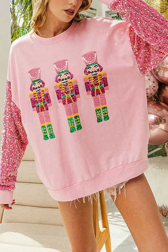 Luvik | Julemann Løs Åpen Rund Hals Rosa Ermeløs Sweatshirt