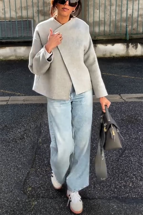 Luvik | und Rakenteellinen Faux Villa Käänne Pitkähiha Irtonainen Takki