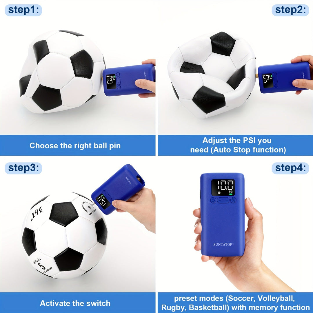 Luvikno | Automatisk elektrisk ballpumpe med 20 PSI kapasitet, LED-lampe for fotballer og basketballer – Kompakt og bærbar pumpe