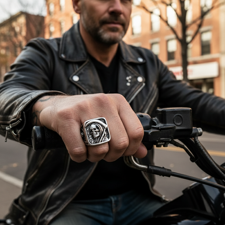 Grim Reaper Hodeskalle Ring for Menn, Rustfritt Stål Punk Biker Smykker Luvikno